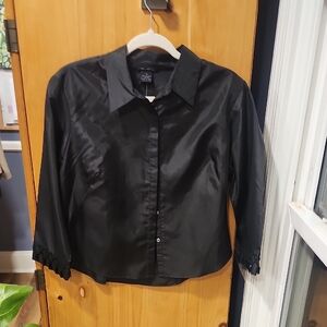 The Limited Black Satin Button-Up Blouse
